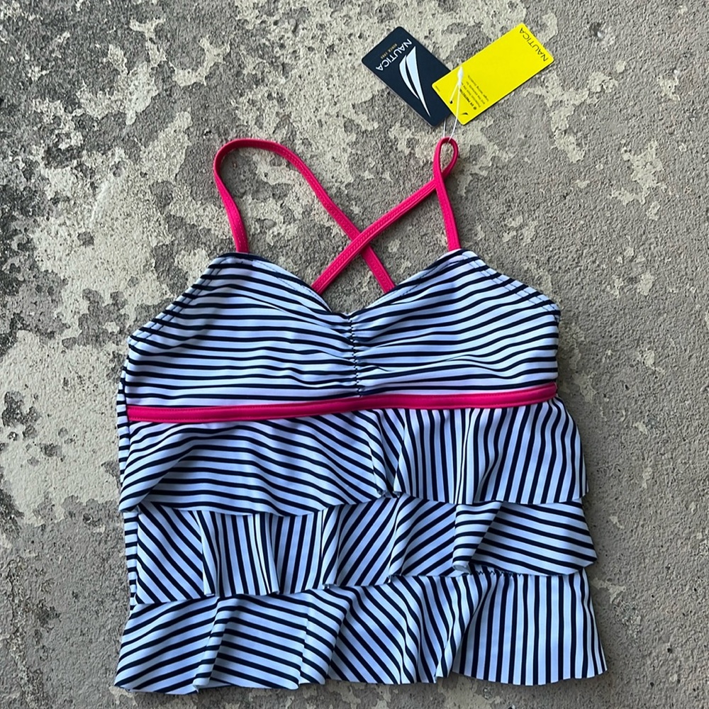 New Nautica navy stripped kids swim top